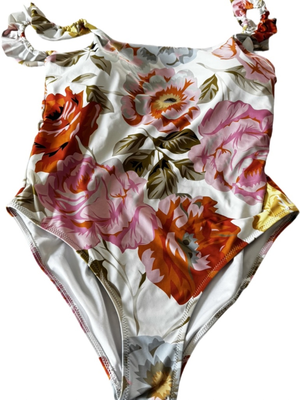 Women’s Palms Away White Floral One Piece Ruffle Sleeve Bathing Suit